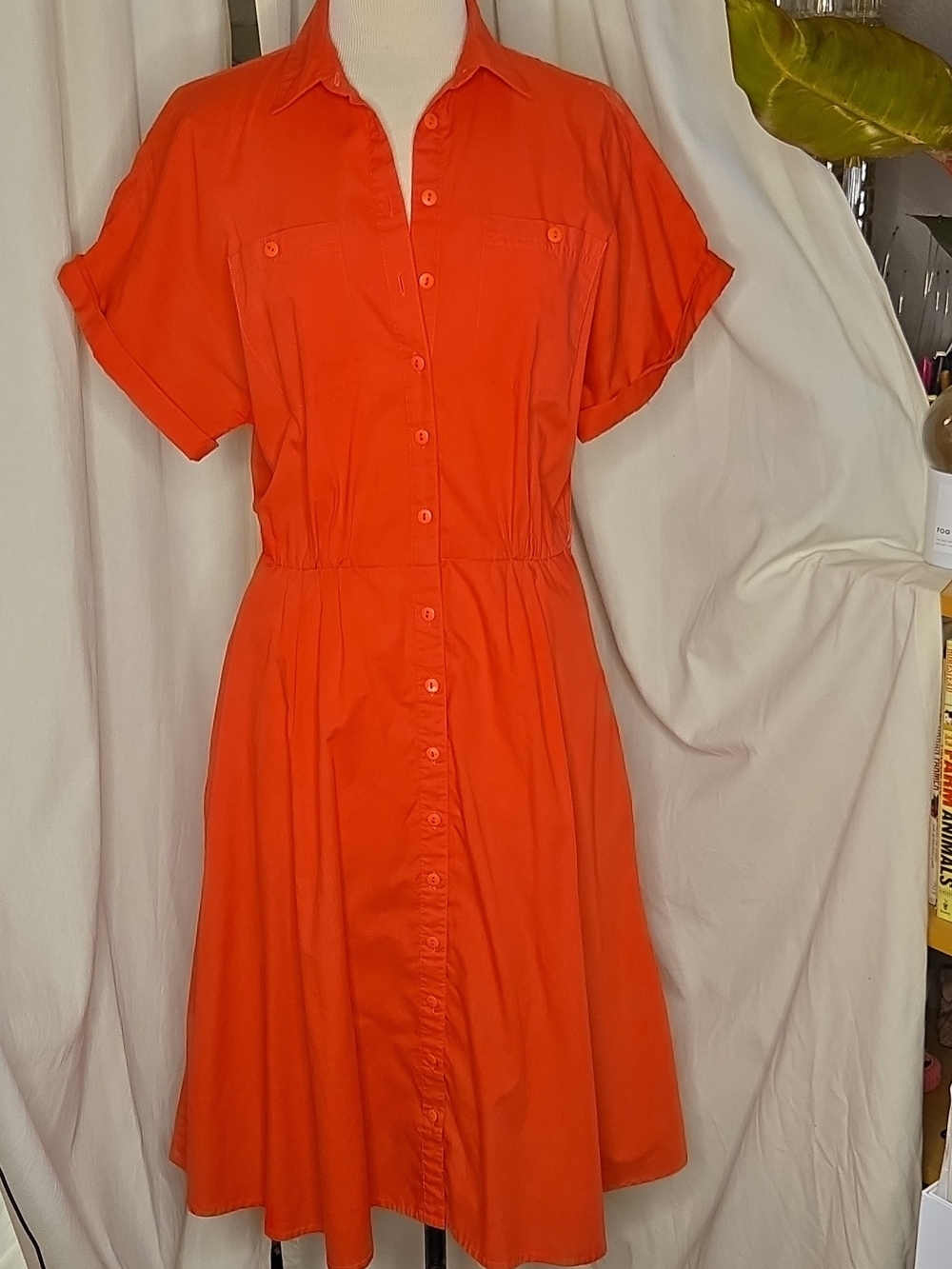 Vintage Classic Pink/Orange Button-Front Shirt Dress